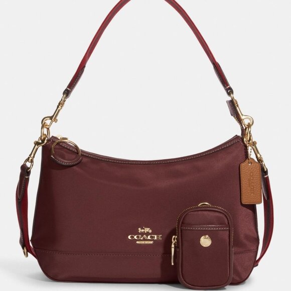Coach Elle Shoulder Crossbody Bag + Coin Wallet Wine New No Tags - Picture 1 of 9